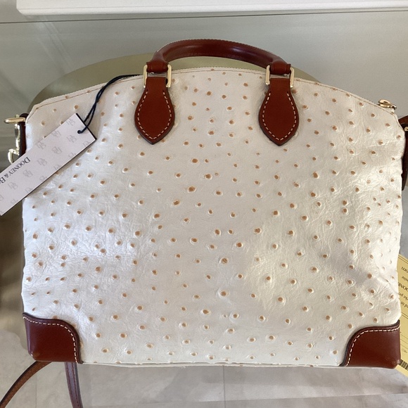 Dooney & Bourke Bone/White Ostrich Leather Dome Satchel Bag Purse Crossbody - Picture 14 of 16
